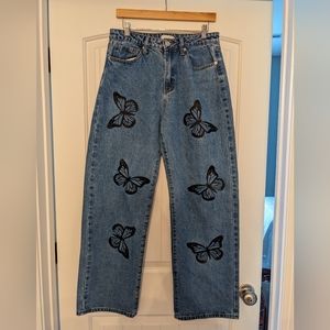 EUC Rue 21 Loose Fit Butterfly Jeans Size 12 Front Zip 5 Pocket